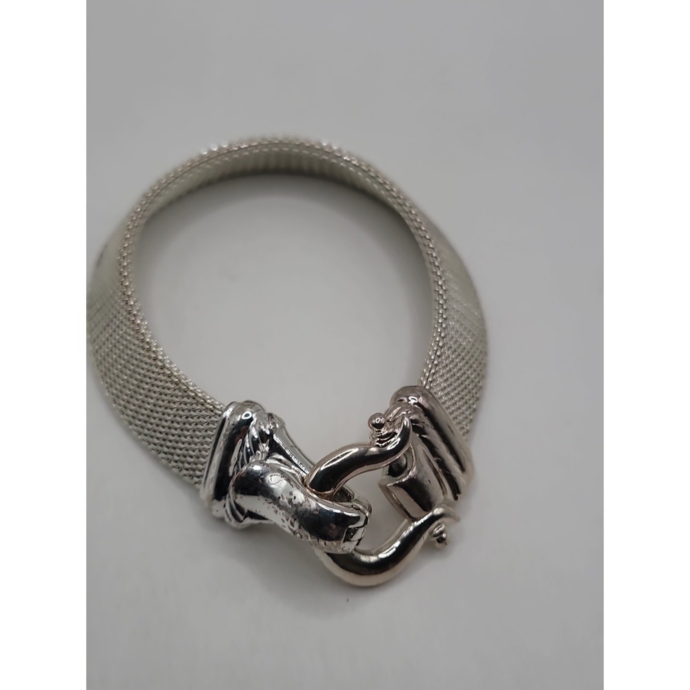 Silver Tone Mesh Bracelet Horse Bit Buckle Equestrian Statement Jewelry